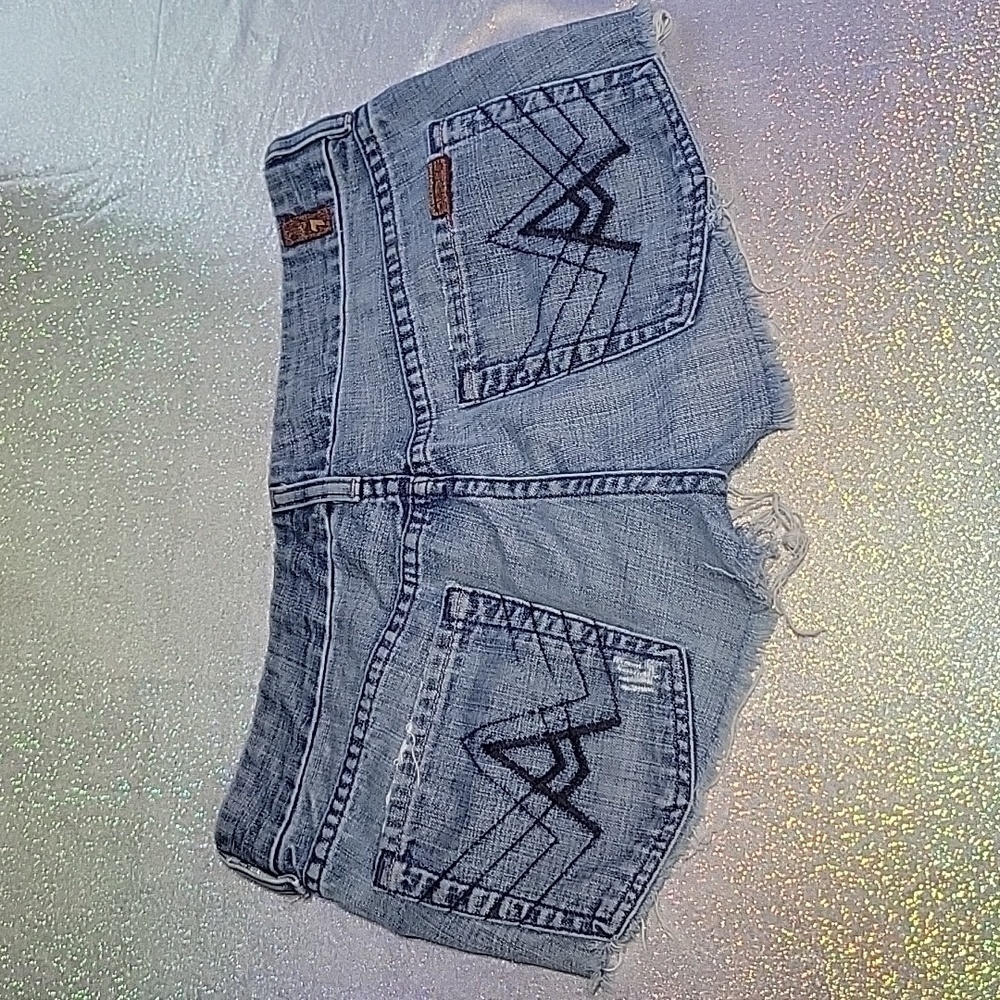 7 for all Mankind Cutoff Denim Shorts A Line Pockets SZ:28